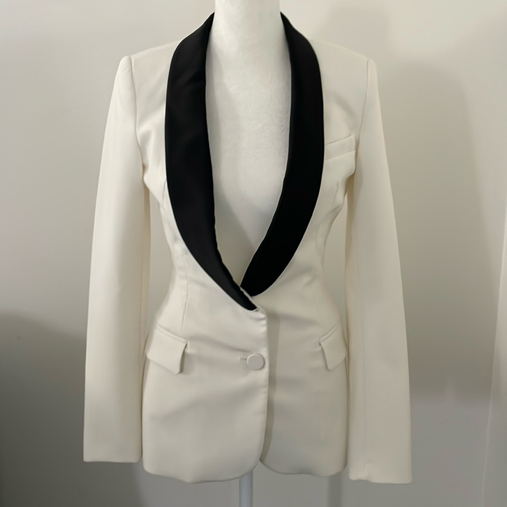Zara Monochrome White and Black Lapel Suit Blazer Size XS